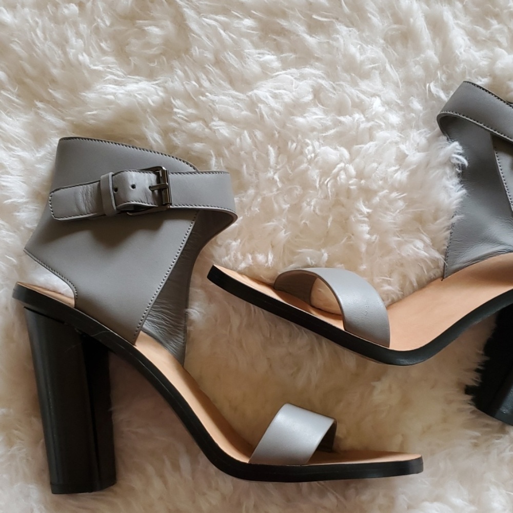 VINCE ] Gray Leather Ankle-Cuff Nicole Heels - Picture 5 of 7